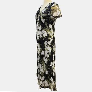 Vintage CDC 10P Black Floral‎ Print Maxi Sheath Dress Spring Whimsygoth Coquette